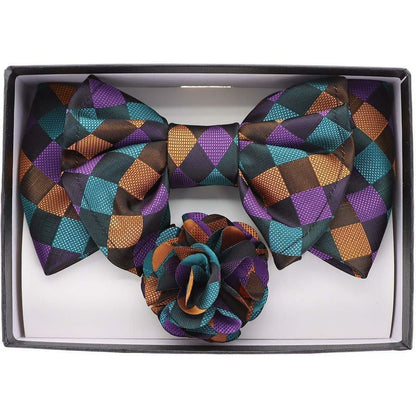 Vittorio Farina Men's Design XL Bow Tie, Pocket Square and Flower Lapel Pin in Gift Box - XL2108 - Bow Tie, Pocket Square & Lapel Pin - Vittorio Farina