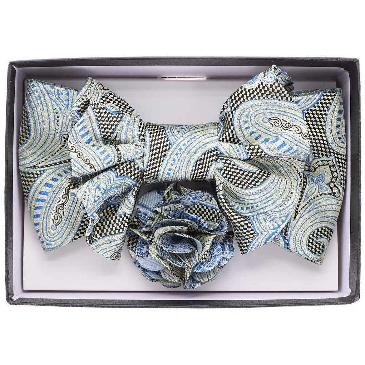 Vittorio Farina Men's Design XL Bow Tie, Pocket Square and Flower Lapel Pin in Gift Box - XL2110 - Bow Tie, Pocket Square & Lapel Pin - Vittorio Farina