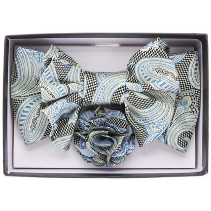 Vittorio Farina Men's Design XL Bow Tie, Pocket Square and Flower Lapel Pin in Gift Box - XL2110 - Bow Tie, Pocket Square & Lapel Pin - Vittorio Farina