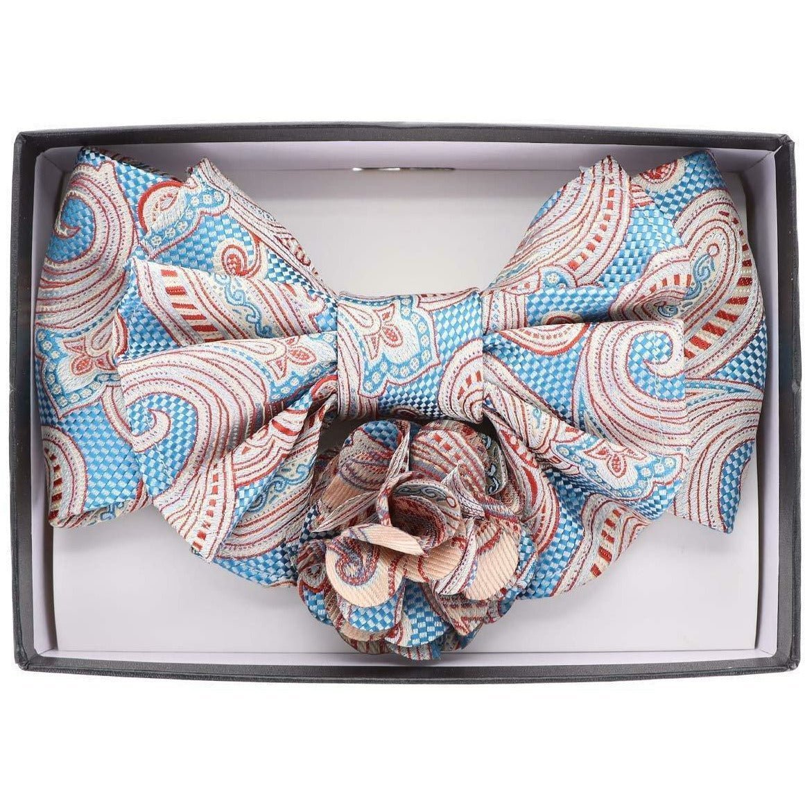 Vittorio Farina Men's Design XL Bow Tie, Pocket Square and Flower Lapel Pin in Gift Box - XL2111 - Bow Tie, Pocket Square & Lapel Pin - Vittorio Farina