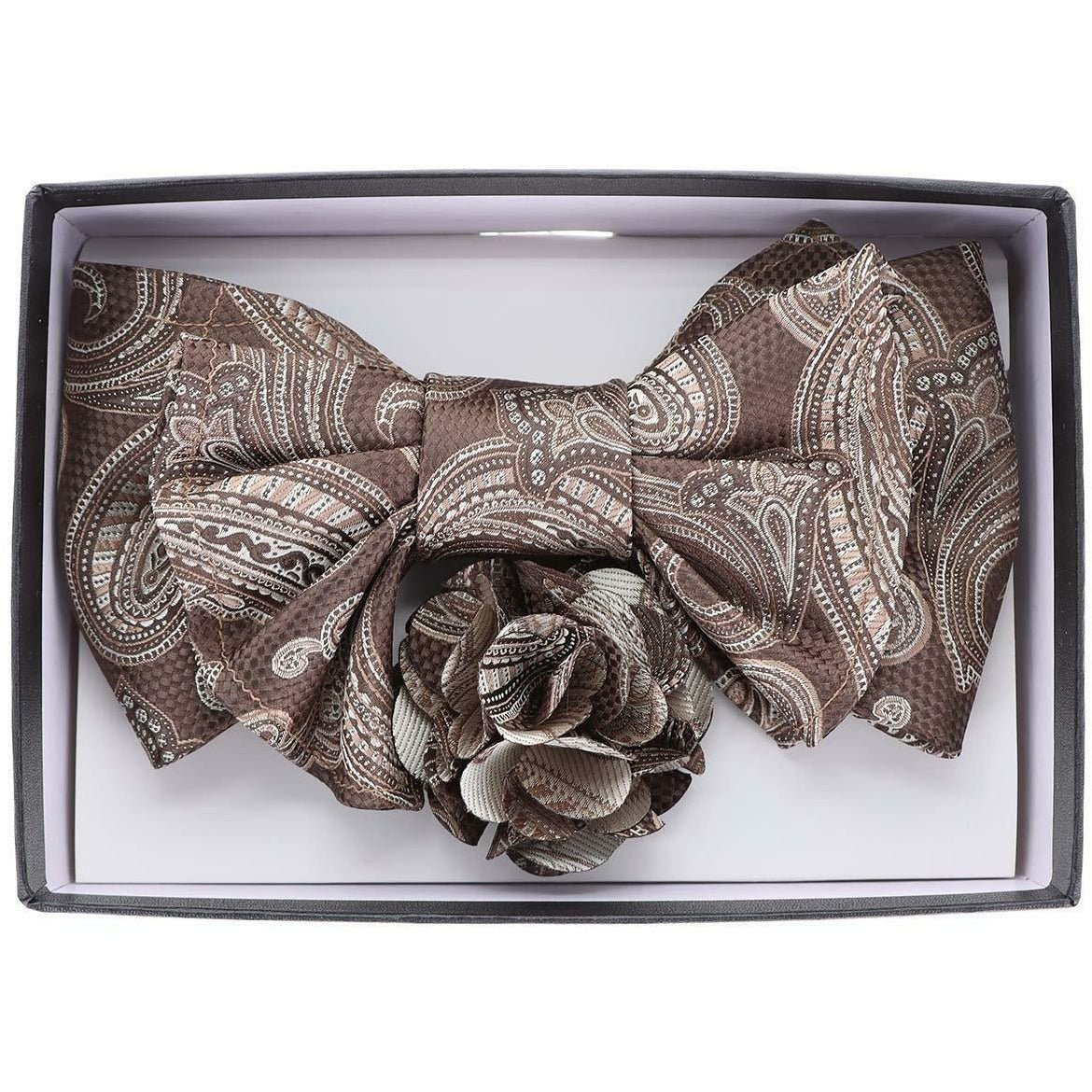 Vittorio Farina Men's Design XL Bow Tie, Pocket Square and Flower Lapel Pin in Gift Box - XL2111 - Bow Tie, Pocket Square & Lapel Pin - Vittorio Farina