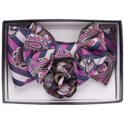 Vittorio Farina Men's Design XL Bow Tie, Pocket Square and Flower Lapel Pin in Gift Box - XL2113 - Bow Tie, Pocket Square & Lapel Pin - Vittorio Farina