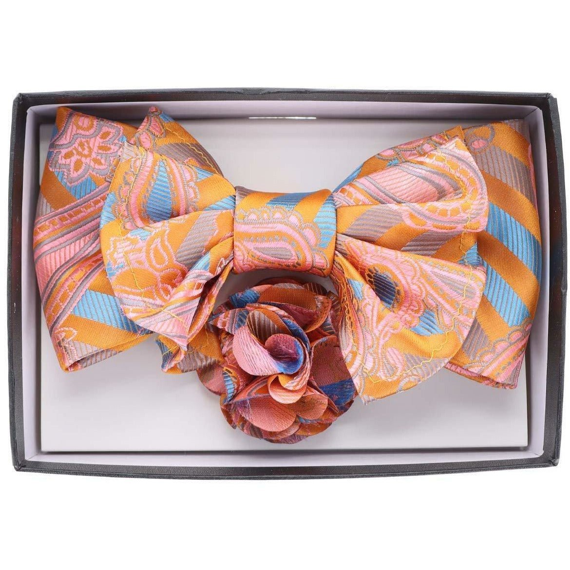 Vittorio Farina Men's Design XL Bow Tie, Pocket Square and Flower Lapel Pin in Gift Box - XL2113 - Bow Tie, Pocket Square & Lapel Pin - Vittorio Farina
