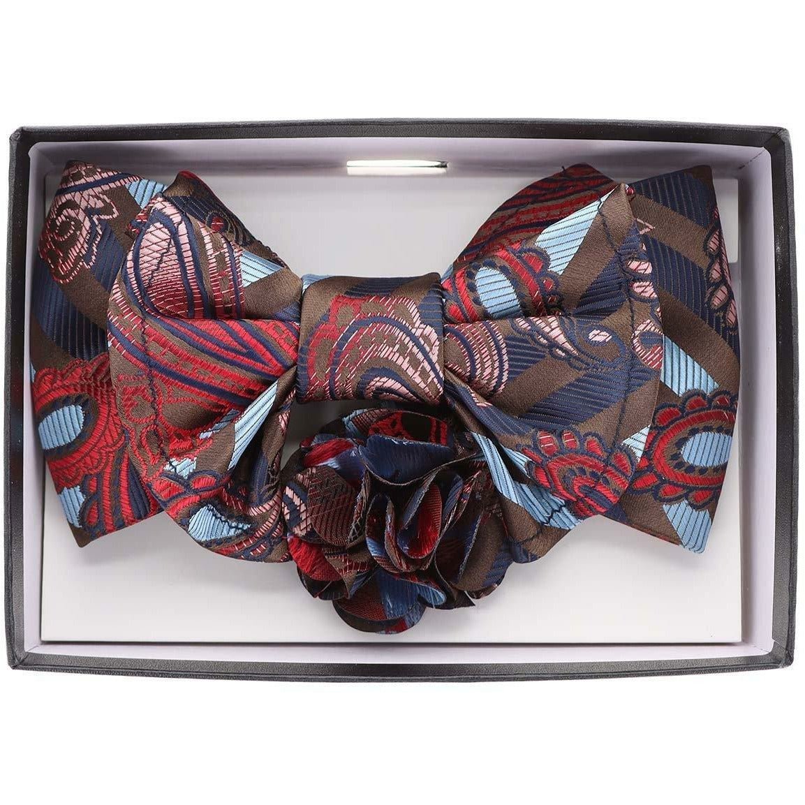 Vittorio Farina Men's Design XL Bow Tie, Pocket Square and Flower Lapel Pin in Gift Box - XL2113 - Bow Tie, Pocket Square & Lapel Pin - Vittorio Farina