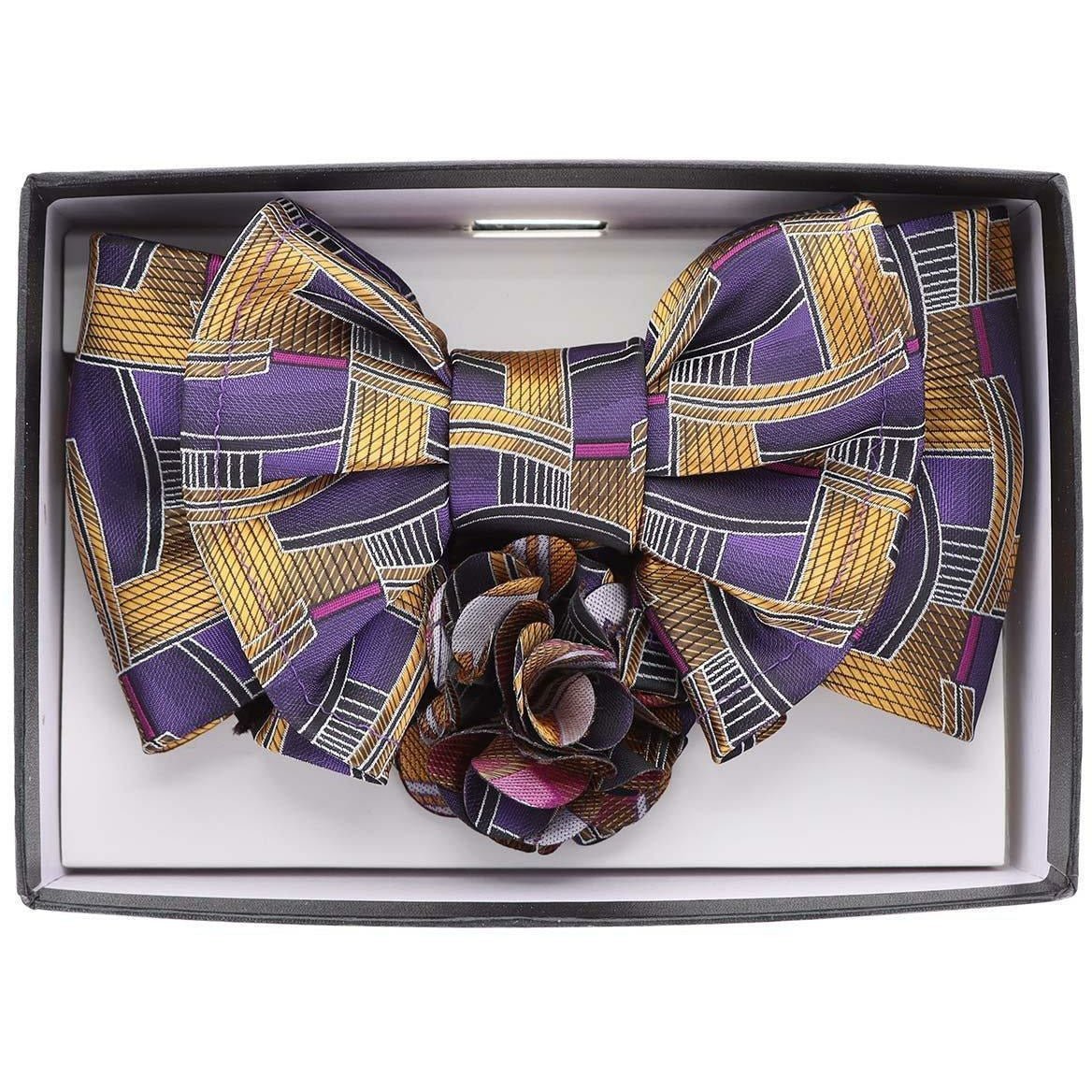 Vittorio Farina Men's Design XL Bow Tie, Pocket Square and Flower Lapel Pin in Gift Box - XL2116 - Bow Tie, Pocket Square & Lapel Pin - Vittorio Farina
