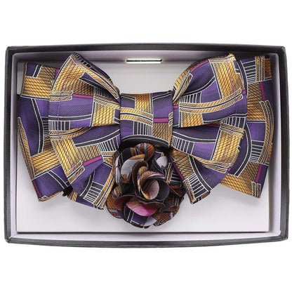 Vittorio Farina Men's Design XL Bow Tie, Pocket Square and Flower Lapel Pin in Gift Box - XL2116 - Bow Tie, Pocket Square & Lapel Pin - Vittorio Farina