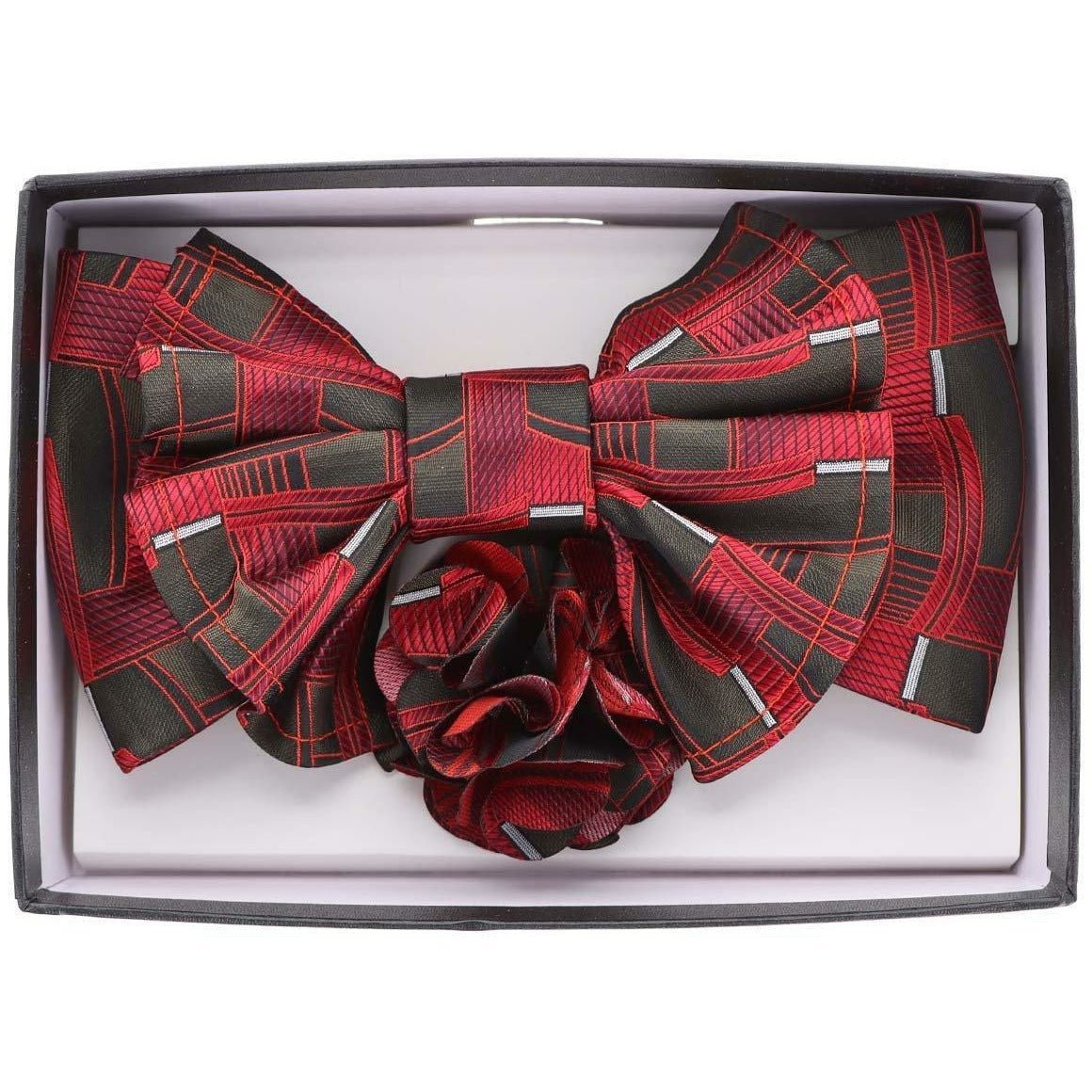 Vittorio Farina Men's Design XL Bow Tie, Pocket Square and Flower Lapel Pin in Gift Box - XL2116 - Bow Tie, Pocket Square & Lapel Pin - Vittorio Farina