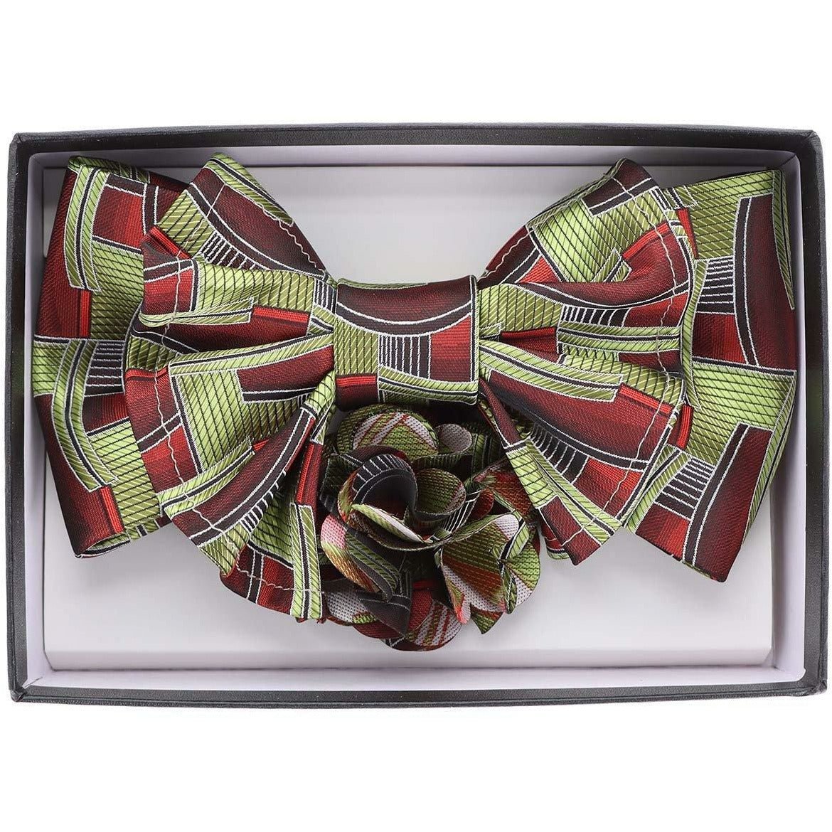 Vittorio Farina Men's Design XL Bow Tie, Pocket Square and Flower Lapel Pin in Gift Box - XL2118 - Bow Tie, Pocket Square & Lapel Pin - Vittorio Farina
