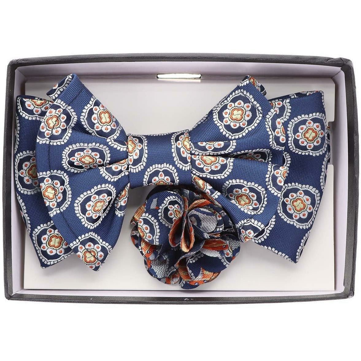 Vittorio Farina Men's Design XL Bow Tie, Pocket Square and Flower Lapel Pin in Gift Box - XL2119 - Bow Tie, Pocket Square & Lapel Pin - Vittorio Farina