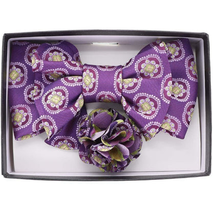 Vittorio Farina Men's Design XL Bow Tie, Pocket Square and Flower Lapel Pin in Gift Box - XL2120 - Bow Tie, Pocket Square & Lapel Pin - Vittorio Farina