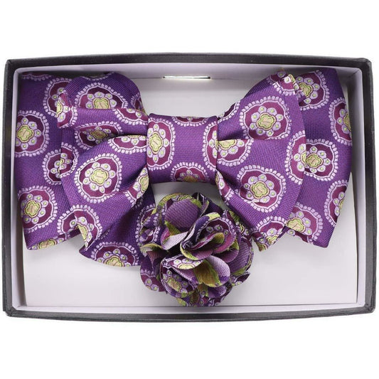 Vittorio Farina Men's Design XL Bow Tie, Pocket Square and Flower Lapel Pin in Gift Box - XL2120 - Bow Tie, Pocket Square & Lapel Pin - Vittorio Farina