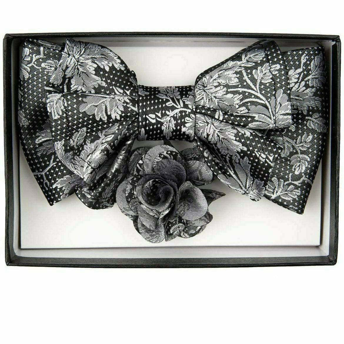 Vittorio Farina Men's Design XL Bow Tie, Pocket Square and Flower Lapel Pin in Gift Box - XL2121 - Bow Tie, Pocket Square & Lapel Pin - Vittorio Farina