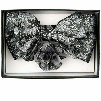 Vittorio Farina Men's Design XL Bow Tie, Pocket Square and Flower Lapel Pin in Gift Box - XL2121 - Bow Tie, Pocket Square & Lapel Pin - Vittorio Farina