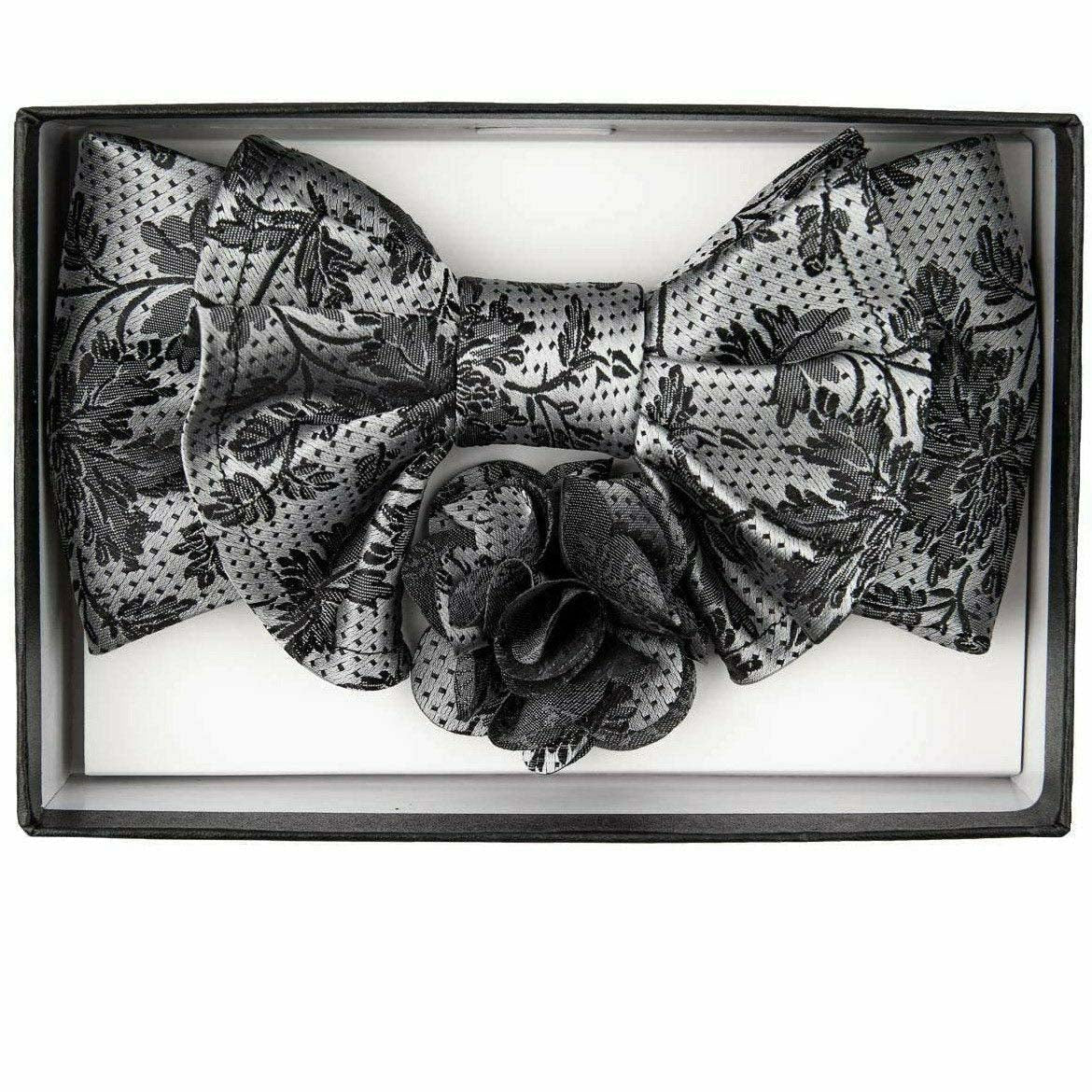 Vittorio Farina Men's Design XL Bow Tie, Pocket Square and Flower Lapel Pin in Gift Box - XL2121 - Bow Tie, Pocket Square & Lapel Pin - Vittorio Farina