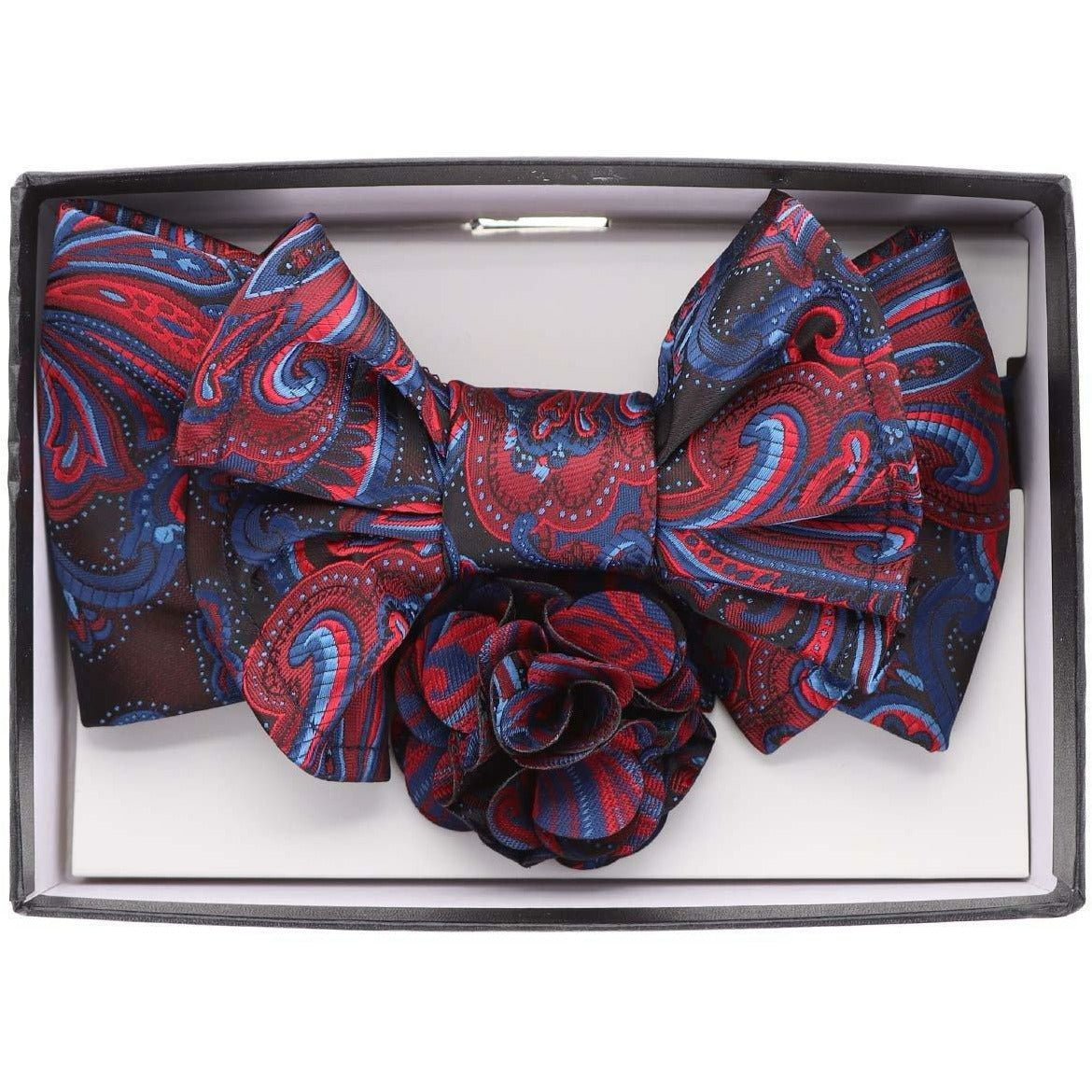 Vittorio Farina Men's Design XL Bow Tie, Pocket Square and Flower Lapel Pin in Gift Box - XL2121 - Bow Tie, Pocket Square & Lapel Pin - Vittorio Farina