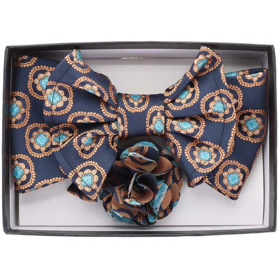 Vittorio Farina Men's Design XL Bow Tie, Pocket Square and Flower Lapel Pin in Gift Box - XL2121 - Bow Tie, Pocket Square & Lapel Pin - Vittorio Farina