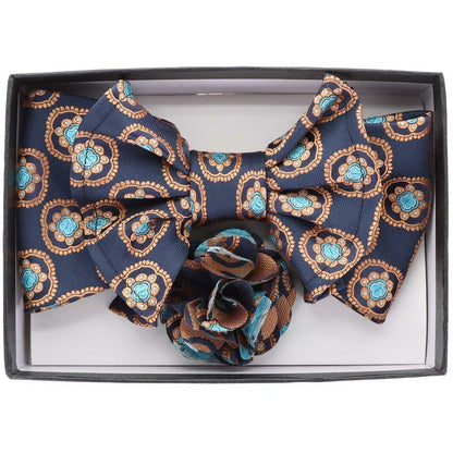 Vittorio Farina Men's Design XL Bow Tie, Pocket Square and Flower Lapel Pin in Gift Box - XL2121 - Bow Tie, Pocket Square & Lapel Pin - Vittorio Farina