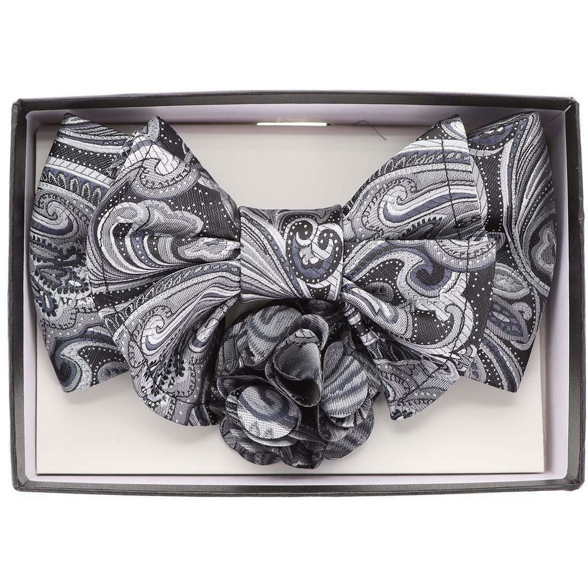 Vittorio Farina Men's Design XL Bow Tie, Pocket Square and Flower Lapel Pin in Gift Box - XL2121 - Bow Tie, Pocket Square & Lapel Pin - Vittorio Farina