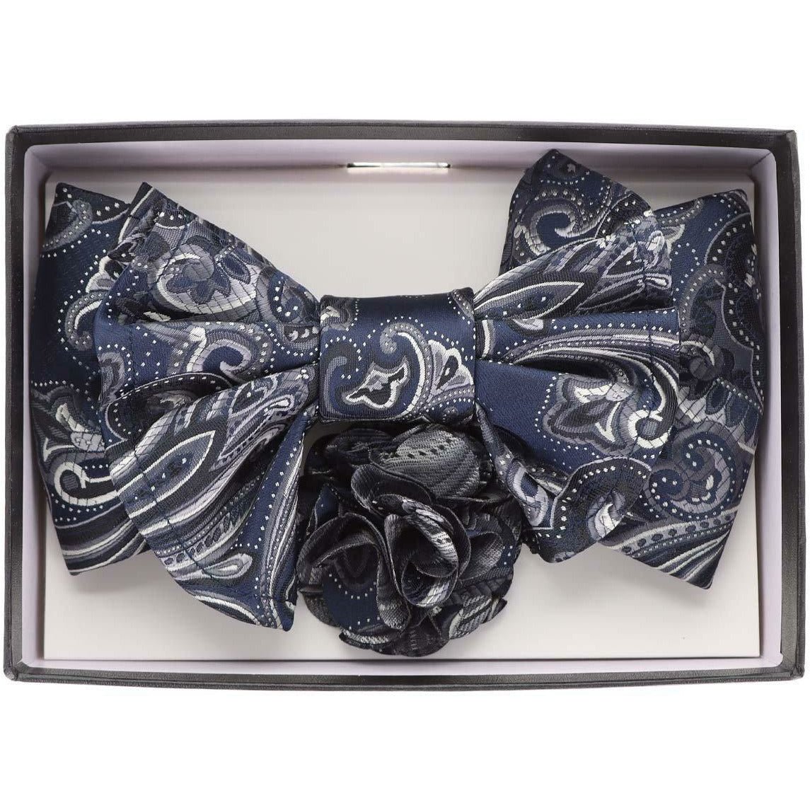 Vittorio Farina Men's Design XL Bow Tie, Pocket Square and Flower Lapel Pin in Gift Box - XL2121 - Bow Tie, Pocket Square & Lapel Pin - Vittorio Farina