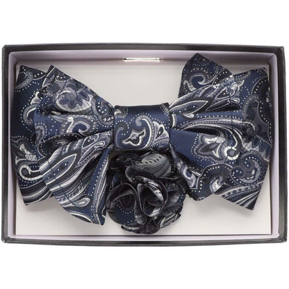 Vittorio Farina Men's Design XL Bow Tie, Pocket Square and Flower Lapel Pin in Gift Box - XL2121 - Bow Tie, Pocket Square & Lapel Pin - Vittorio Farina