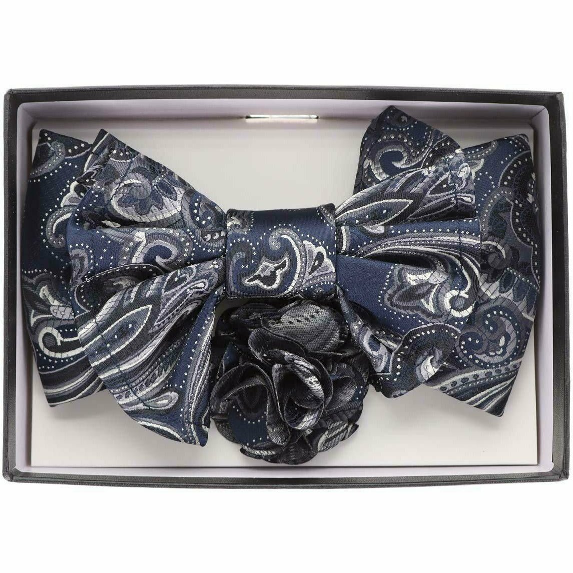 Vittorio Farina Men's Design XL Bow Tie, Pocket Square and Flower Lapel Pin in Gift Box - XL2122 - Bow Tie, Pocket Square & Lapel Pin - Vittorio Farina