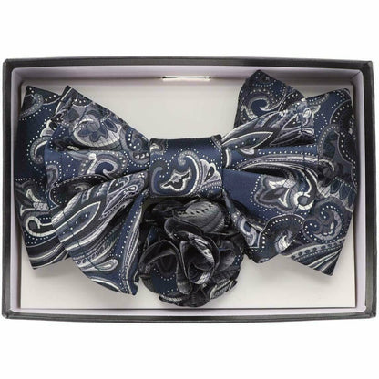 Vittorio Farina Men's Design XL Bow Tie, Pocket Square and Flower Lapel Pin in Gift Box - XL2122 - Bow Tie, Pocket Square & Lapel Pin - Vittorio Farina