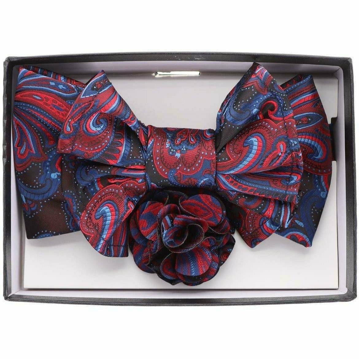 Vittorio Farina Men's Design XL Bow Tie, Pocket Square and Flower Lapel Pin in Gift Box - XL2123 - Bow Tie, Pocket Square & Lapel Pin - Vittorio Farina