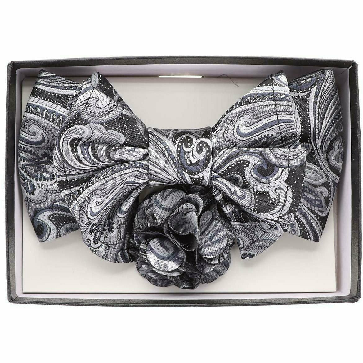 Vittorio Farina Men's Design XL Bow Tie, Pocket Square and Flower Lapel Pin in Gift Box - XL2123 - Bow Tie, Pocket Square & Lapel Pin - Vittorio Farina