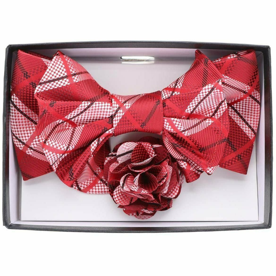 Vittorio Farina Men's Design XL Bow Tie, Pocket Square and Flower Lapel Pin in Gift Box - XL2125 - Bow Tie, Pocket Square & Lapel Pin - Vittorio Farina