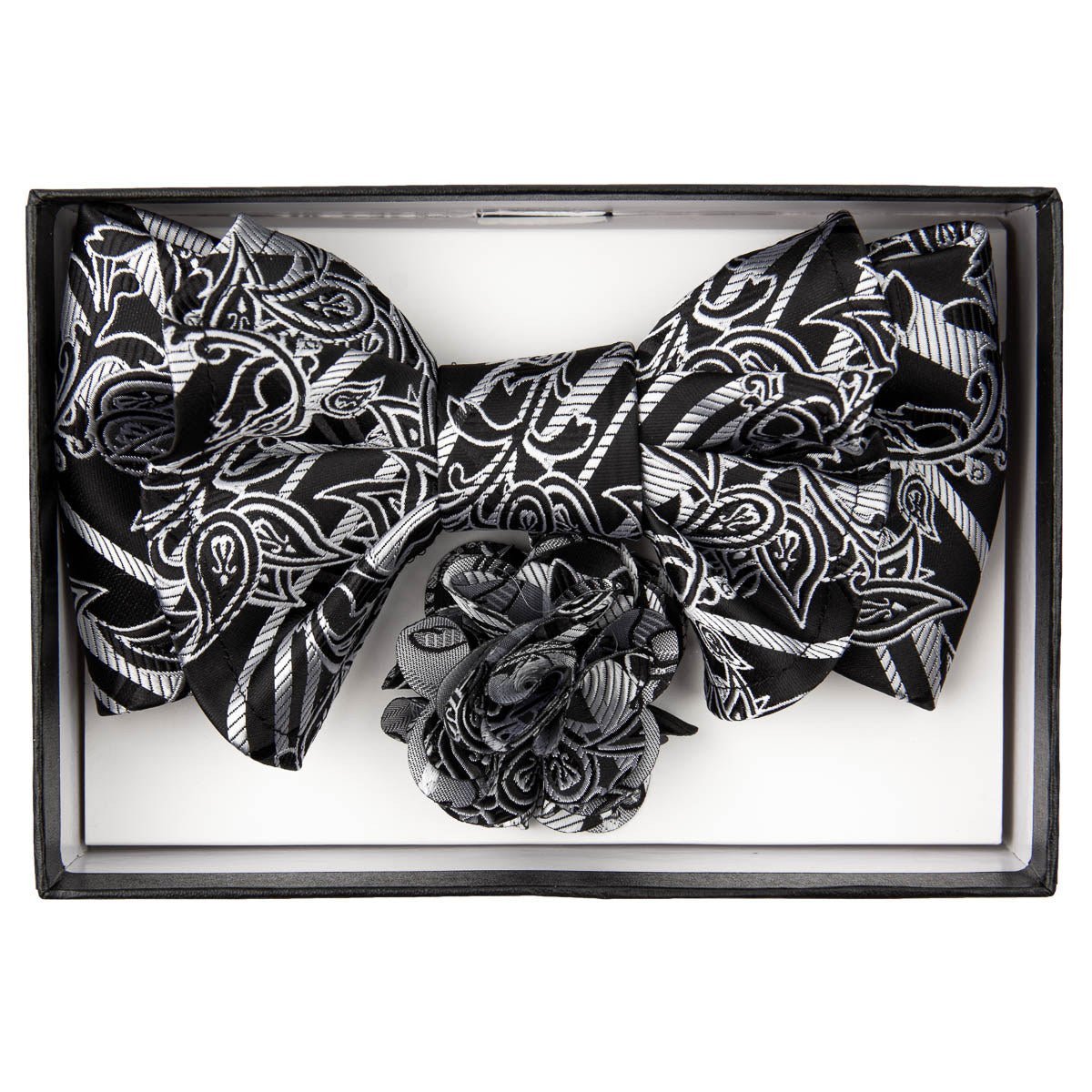 Vittorio Farina Men's Design XL Bow Tie, Pocket Square and Flower Lapel Pin in Gift Box - XL2125 - Bow Tie, Pocket Square & Lapel Pin - Vittorio Farina