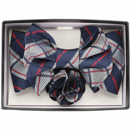 Vittorio Farina Men's Design XL Bow Tie, Pocket Square and Flower Lapel Pin in Gift Box - XL2126 - Bow Tie, Pocket Square & Lapel Pin - Vittorio Farina