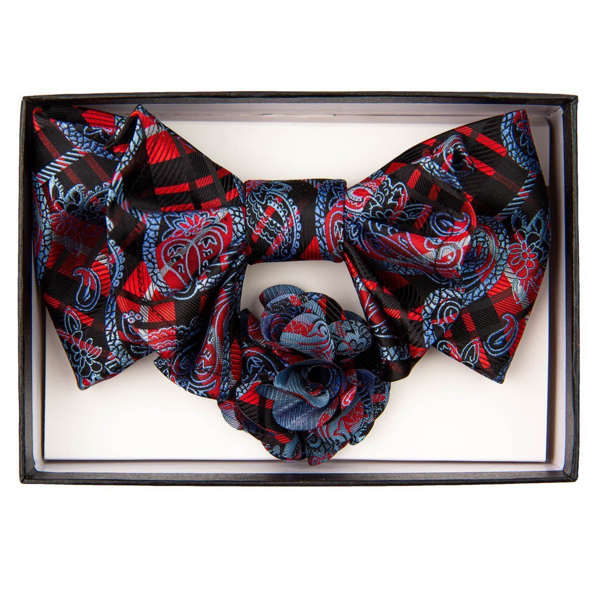 Vittorio Farina Men's Design XL Bow Tie, Pocket Square and Flower Lapel Pin in Gift Box - XL2127 - Bow Tie, Pocket Square & Lapel Pin - Vittorio Farina