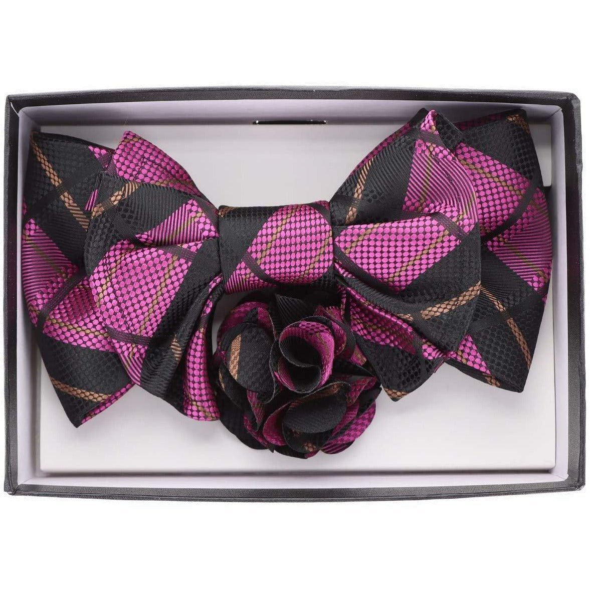 Vittorio Farina Men's Design XL Bow Tie, Pocket Square and Flower Lapel Pin in Gift Box - XL2127 - Bow Tie, Pocket Square & Lapel Pin - Vittorio Farina