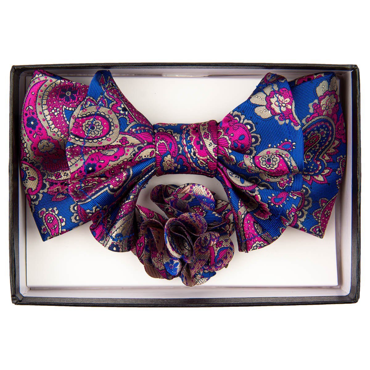 Vittorio Farina Men's Design XL Bow Tie, Pocket Square and Flower Lapel Pin in Gift Box - XL2127 - Bow Tie, Pocket Square & Lapel Pin - Vittorio Farina