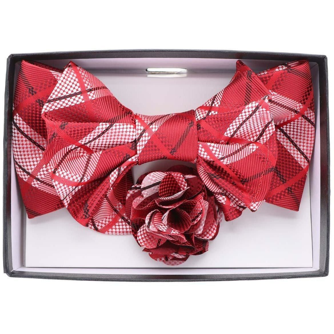 Vittorio Farina Men's Design XL Bow Tie, Pocket Square and Flower Lapel Pin in Gift Box - XL2127 - Bow Tie, Pocket Square & Lapel Pin - Vittorio Farina