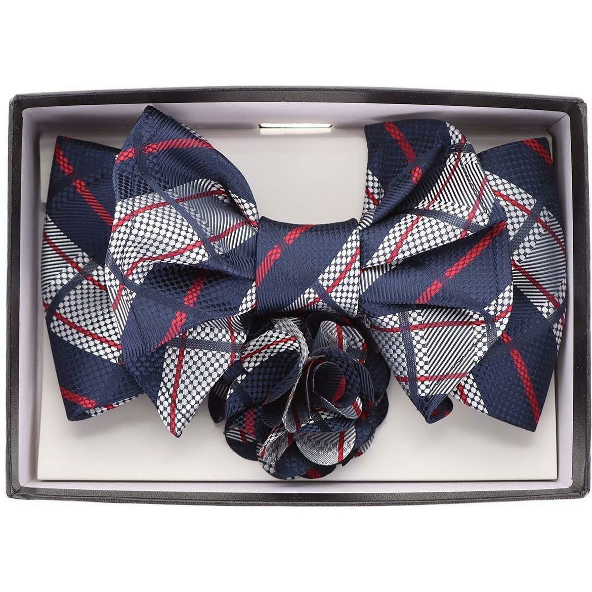 Vittorio Farina Men's Design XL Bow Tie, Pocket Square and Flower Lapel Pin in Gift Box - XL2127 - Bow Tie, Pocket Square & Lapel Pin - Vittorio Farina