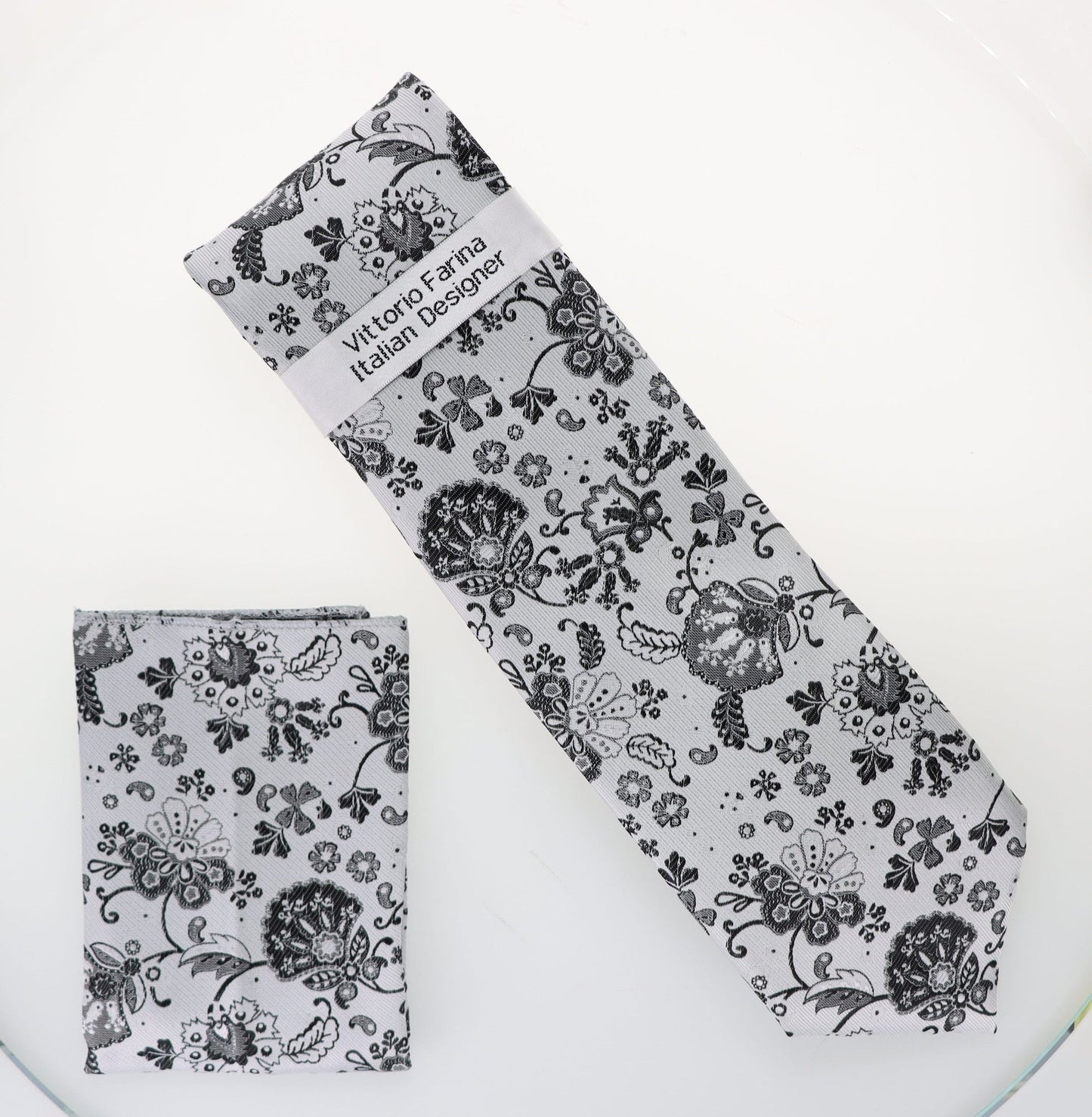 Vittorio Farina Men's Floral Design Necktie & Pocket Square - D-1319 - Necktie & Pocket Square - Vittorio Farina
