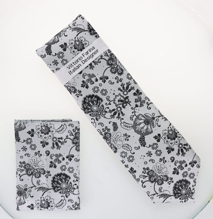 Vittorio Farina Men's Floral Design Necktie & Pocket Square - D-1319 - Necktie & Pocket Square - Vittorio Farina