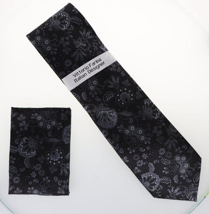 Vittorio Farina Men's Floral Design Necktie & Pocket Square - D-1319 - Necktie & Pocket Square - Vittorio Farina