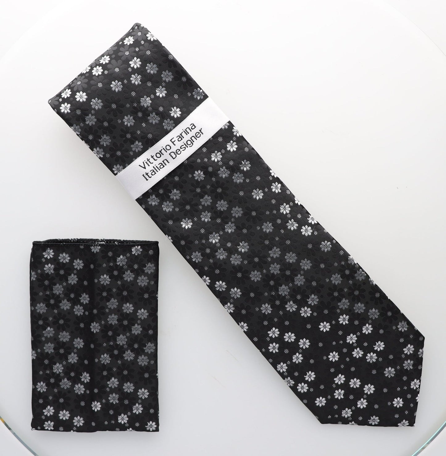Vittorio Farina Men's Floral Design Necktie & Pocket Square - D-1319 - Necktie & Pocket Square - Vittorio Farina