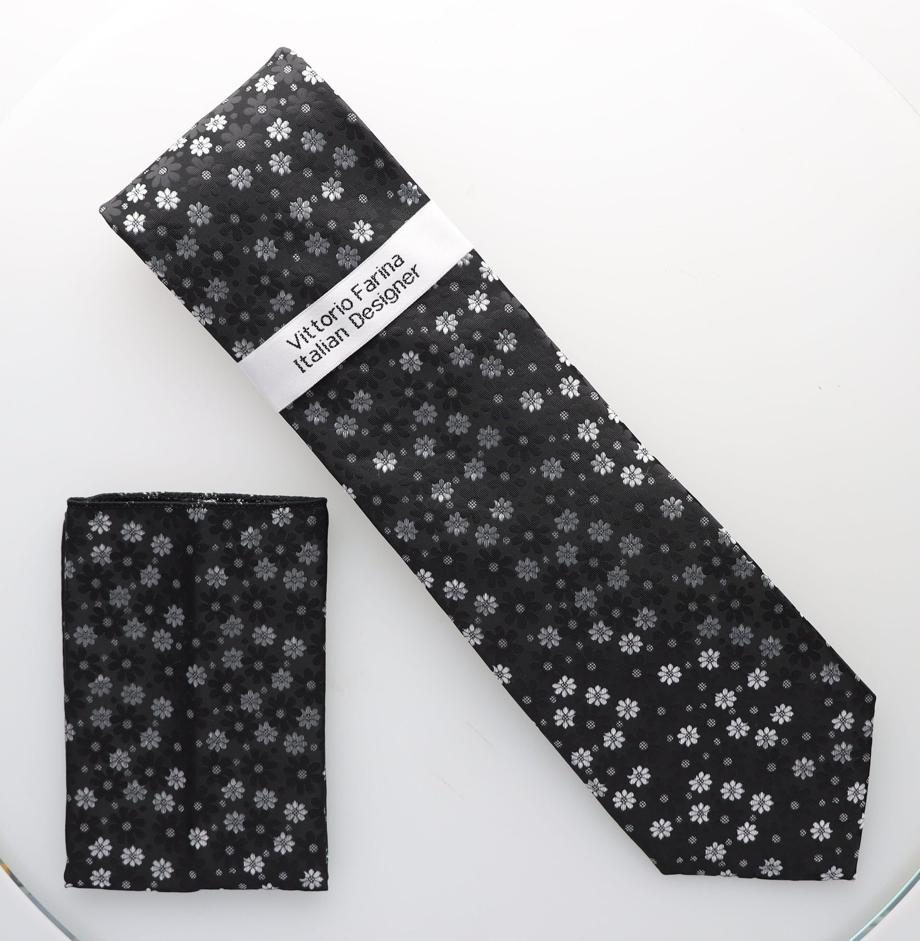 Vittorio Farina Men's Floral Design Necktie & Pocket Square - D-1319 - Necktie & Pocket Square - Vittorio Farina