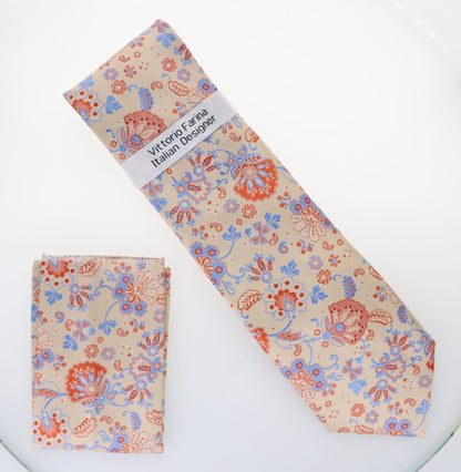 Vittorio Farina Men's Floral Design Necktie & Pocket Square - D-1319 - Necktie & Pocket Square - Vittorio Farina