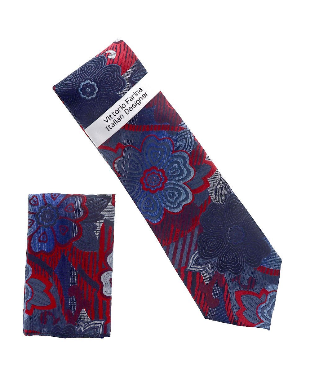 Vittorio Farina Men's Floral Design Necktie & Pocket Square - D-1362 - Necktie & Pocket Square - Vittorio Farina
