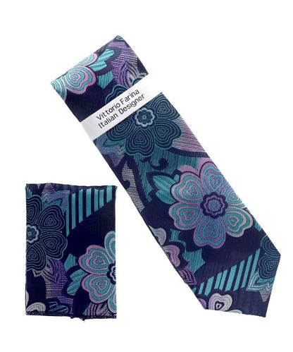 Vittorio Farina Men's Floral Design Necktie & Pocket Square - D-1362 - Necktie & Pocket Square - Vittorio Farina
