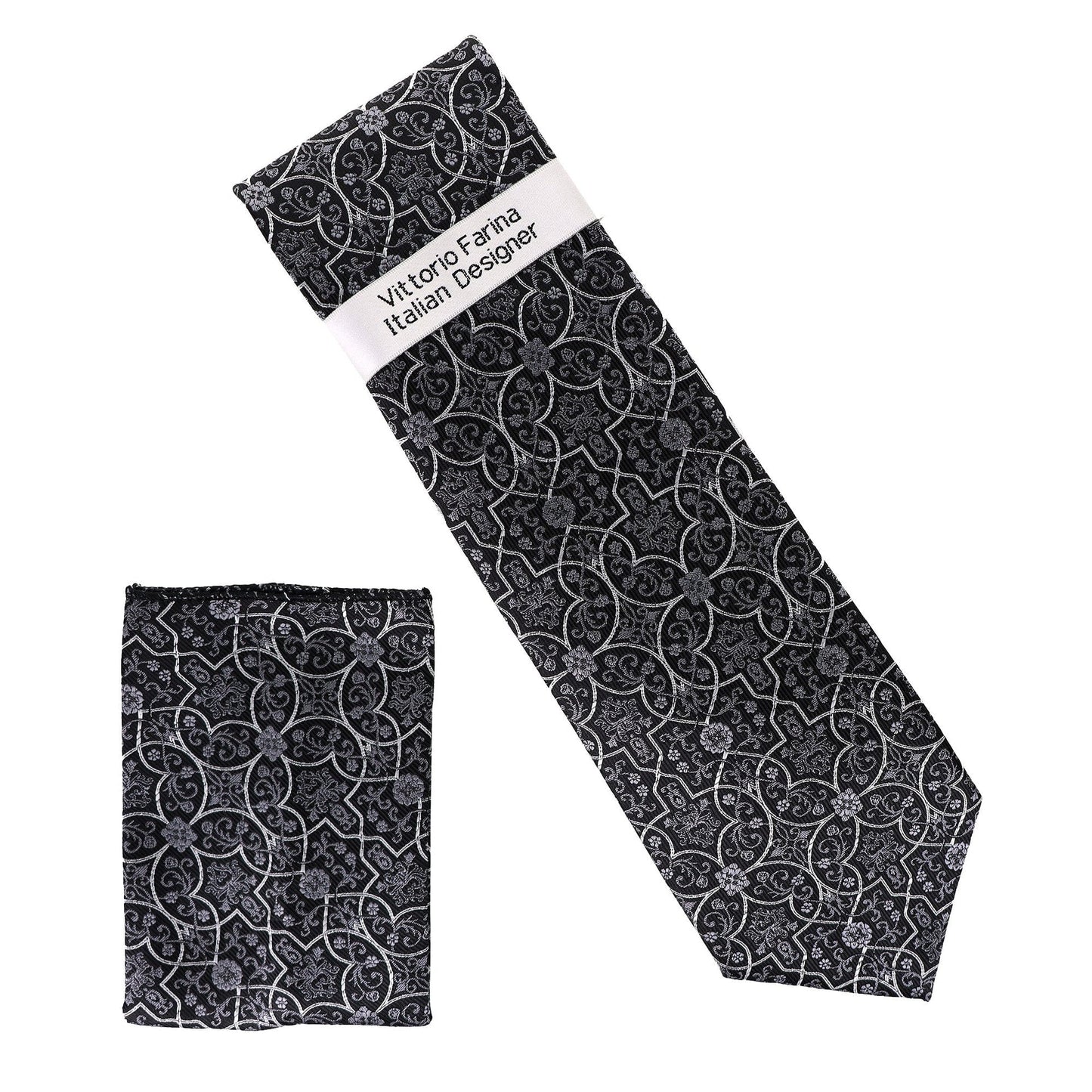 Vittorio Farina Men's Floral Design Necktie & Pocket Square - D-1362 - Necktie & Pocket Square - Vittorio Farina