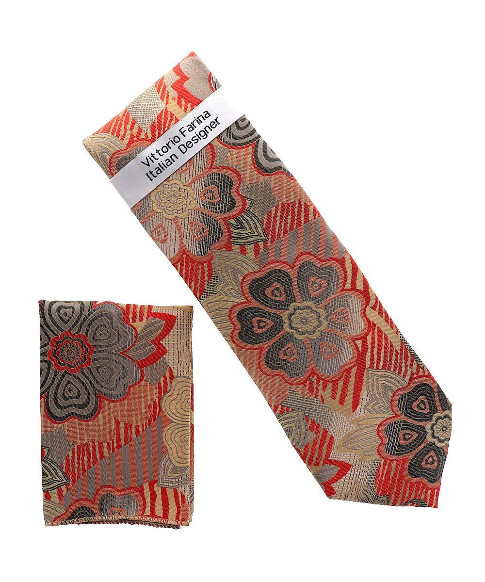 Vittorio Farina Men's Floral Design Necktie & Pocket Square - D-1362 - Necktie & Pocket Square - Vittorio Farina