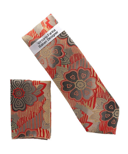 Vittorio Farina Men's Floral Design Necktie & Pocket Square - D-1362 - Necktie & Pocket Square - Vittorio Farina