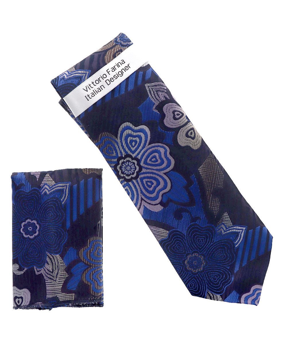 Vittorio Farina Men's Floral Design Necktie & Pocket Square - D-1362 - Necktie & Pocket Square - Vittorio Farina