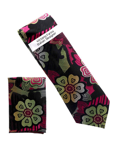 Vittorio Farina Men's Floral Design Necktie & Pocket Square - D-1362 - Necktie & Pocket Square - Vittorio Farina