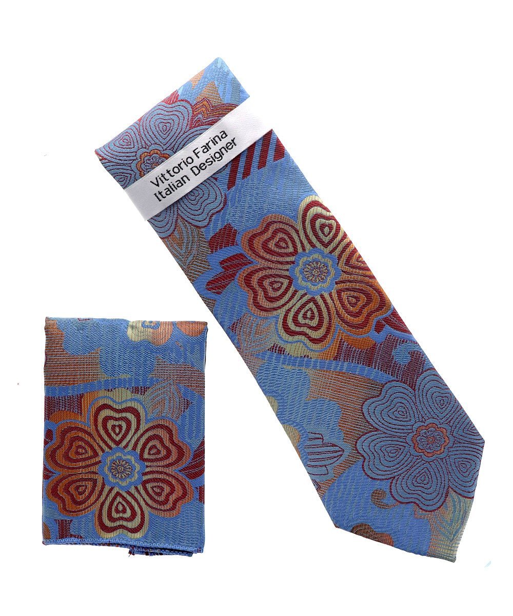 Vittorio Farina Men's Floral Design Necktie & Pocket Square - D-1362 - Necktie & Pocket Square - Vittorio Farina